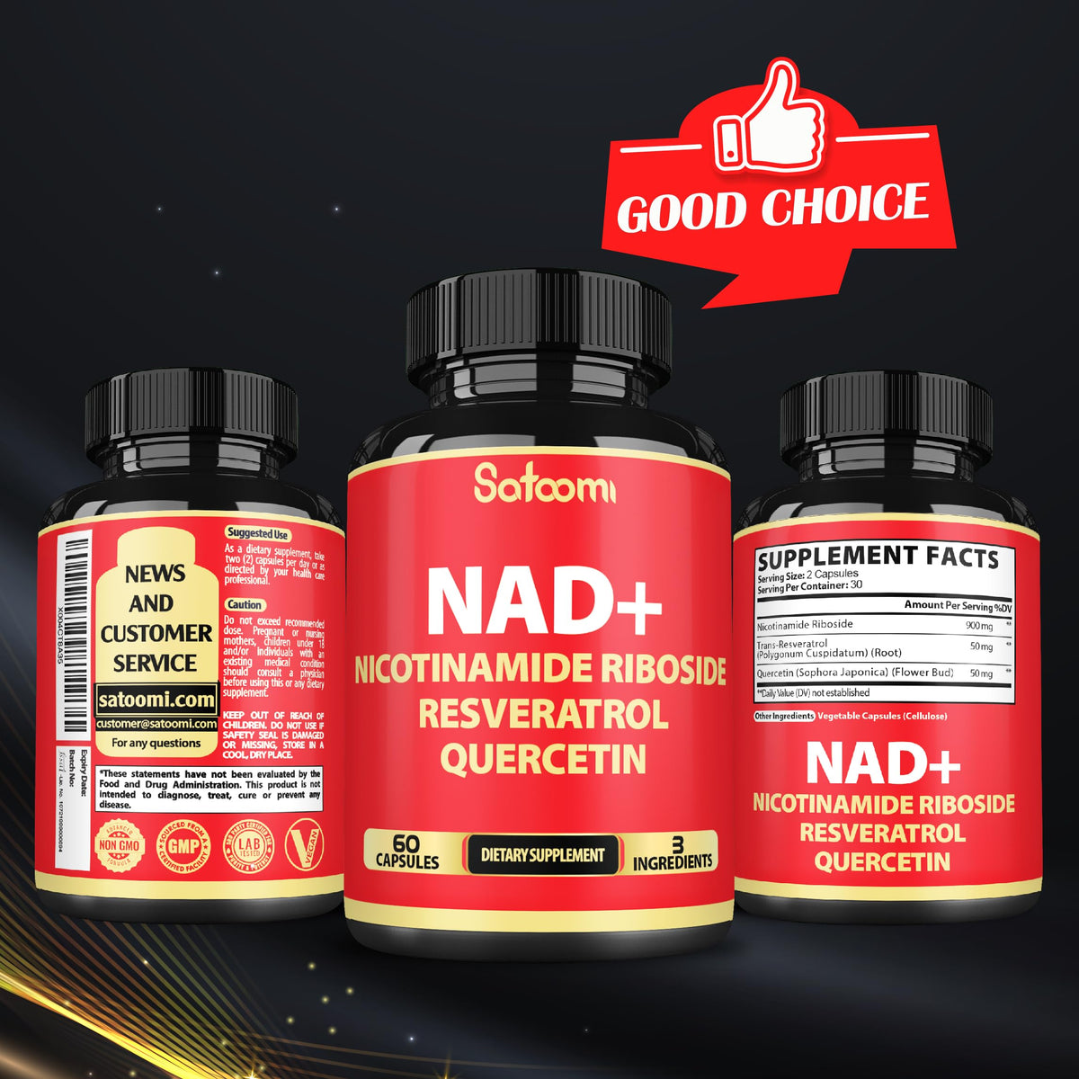 Satoomi NAD Supplement with Nicotinamide Riboside NR, Resveratrol, Quercetin - 60 Count - 30 Days SatoomiBuy Supplements Australia