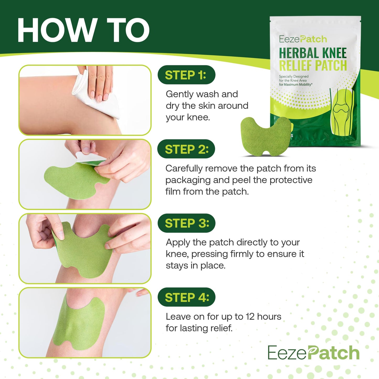 EezePatch® Herbal Knee Relief Patches (10 Count) – Natural Joint Support for Knee Discomfort, Mobility & Flexibility – Herbal Extracts for Soothing Relief – Easy-to-Apply Patches EezePatch buy supplements Au