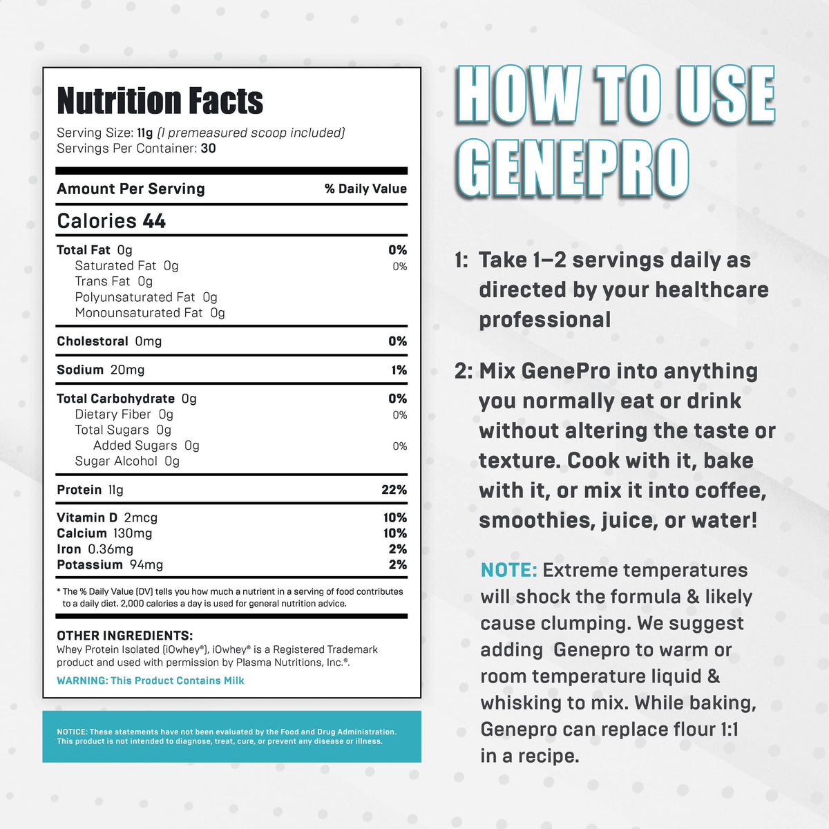 Genepro Unflavored Protein Powder - New Formula - Lactose-Free, Gluten-Free, & Non Genepro Gen. 3 The Protein SolutionBuy Supplements Australia