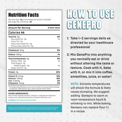 Genepro Unflavored Protein Powder - New Formula - Lactose-Free, Gluten-Free, & Non Genepro Gen. 3 The Protein SolutionBuy Supplements Australia