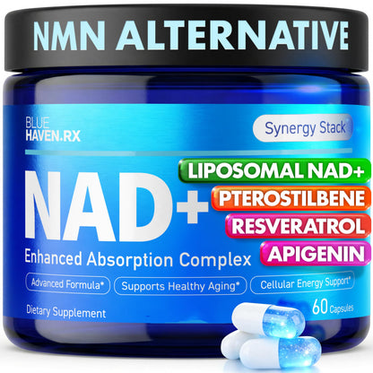 Blue Haven Rx NAD+ Supplement - NMN Alternative with Liposomal NAD+, Trans Resveratrol, Manganese, Apigenin Plus Pterostilbene for Women and Men, Anti Aging Support Blue Haven RxBuy Supplements Australia