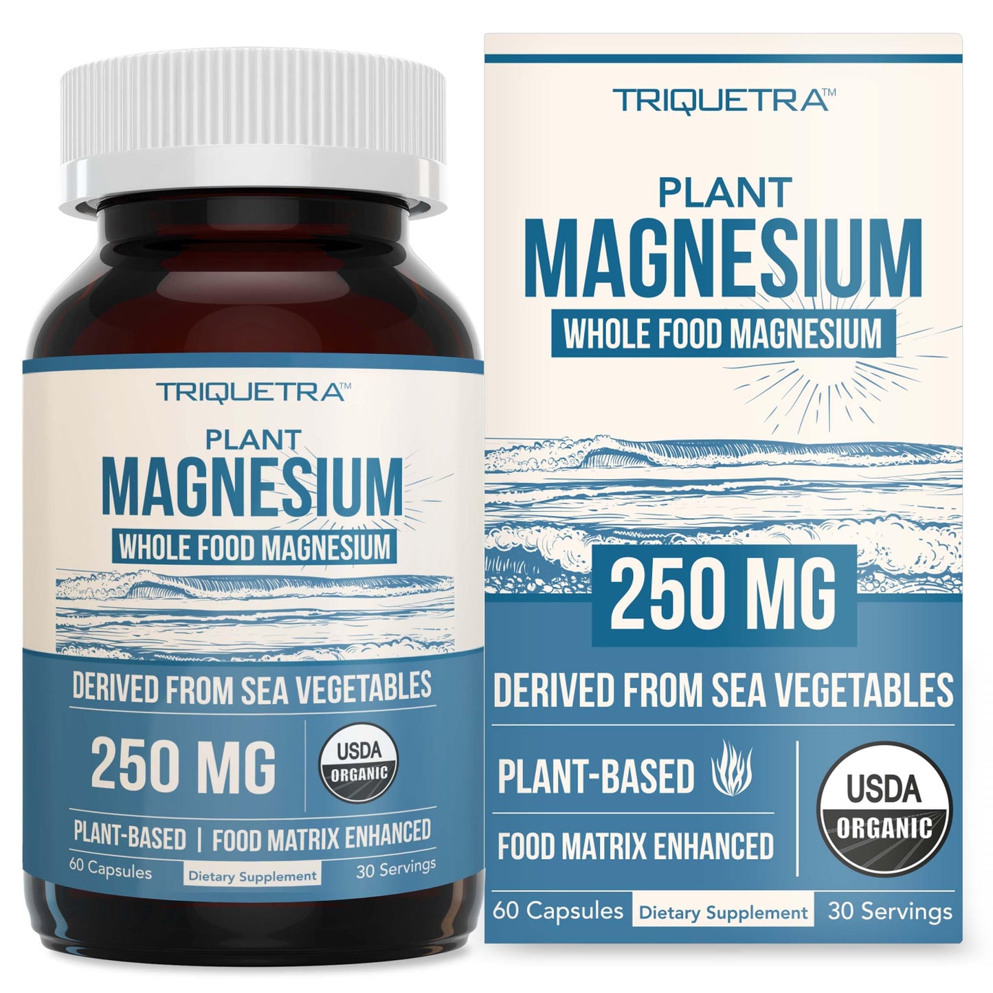 Organic Whole Food Magnesium Supplement - Plant-Based, Organic Sea Vegetable Complex - 250 mg Per Serving | Water Extracted | Gentle on Stomach | Supports Energy, Sleep, Muscle, Heart - 60 Capsules Triquetra Health buy supplements Au