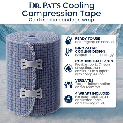 Dr Pat's Ice Tape (4 Pack) - Cooling Bandage Wrap Athletic Tape - Compression Instant Cold Compress Wrap with Menthol - Elastic, Athletic for Sore Muscles, Pain Relief Now, Swelling, Recovery, Sports Dr. Pat's buy supplements Au