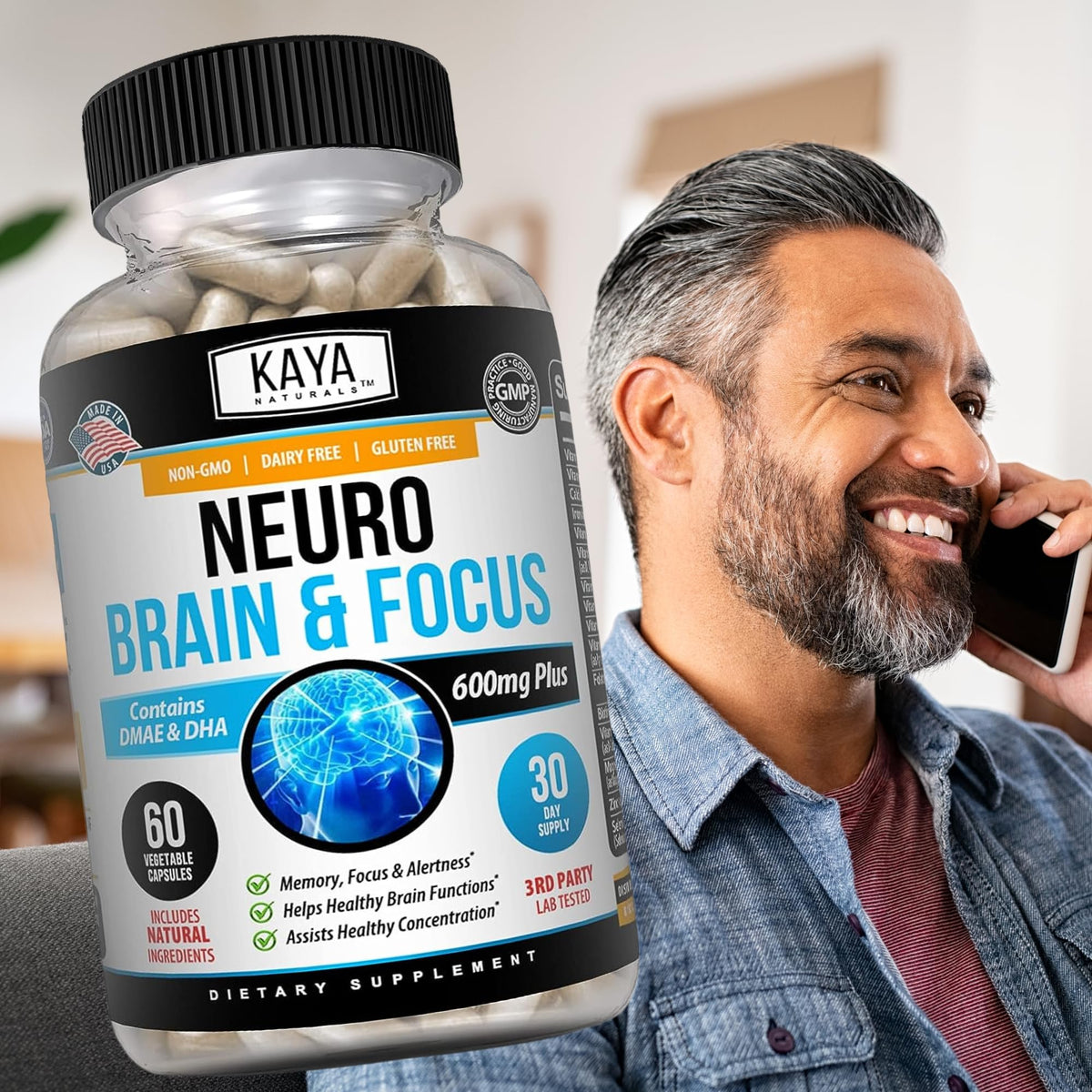 Kaya Naturals - Neuro Brain for Memory & Focus - Nootropic Energy Capsule - Nootropic Brain Support Supplement - Focus & Concentration & Learning Accuracy - Cognitive Function - 60 Count Kaya NaturalsBuy Supplements Australia