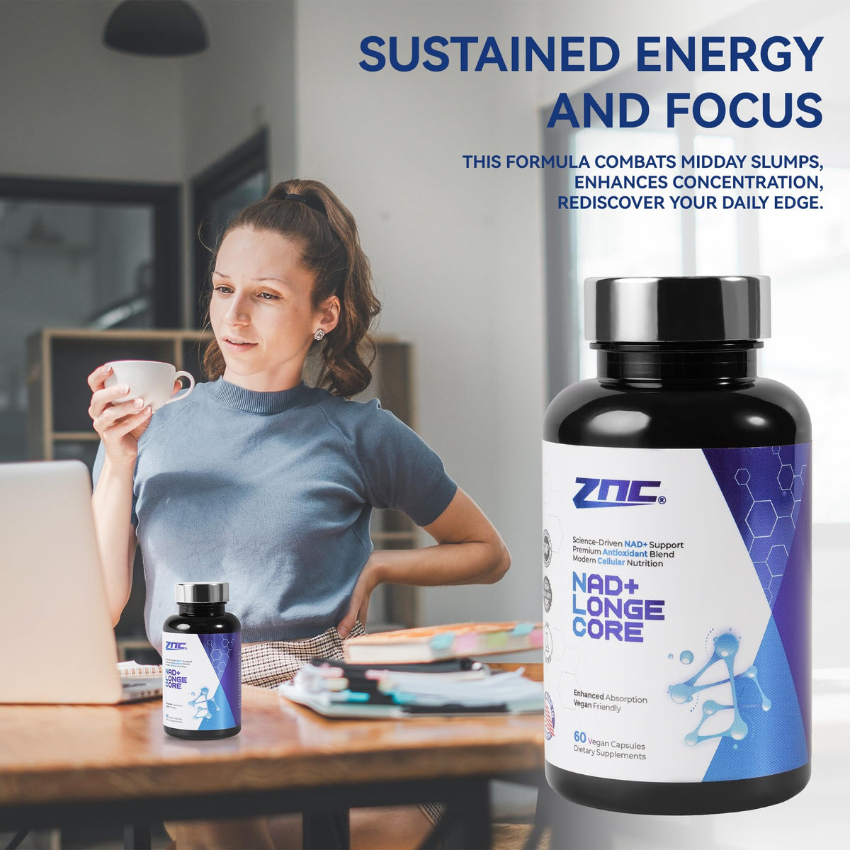 ZNC®10-in-1 NAD+ Supplement with Liposomal NAD, Urolithin A & Resveratrol for Energy & Cellular Repair - 60 Vegan Capsules ZNCBuy Supplements Australia