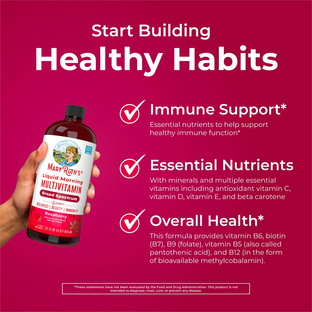 MARYRUTH'S Liquid Morning Multivitamin for Women, Men & Kids | Vitamin A C D E B6 B12 Biotin Zinc | Beauty | Vegan | Non-GMO | Gluten Free | 32 Servings MARYRUTH'SBuy Supplements Australia
