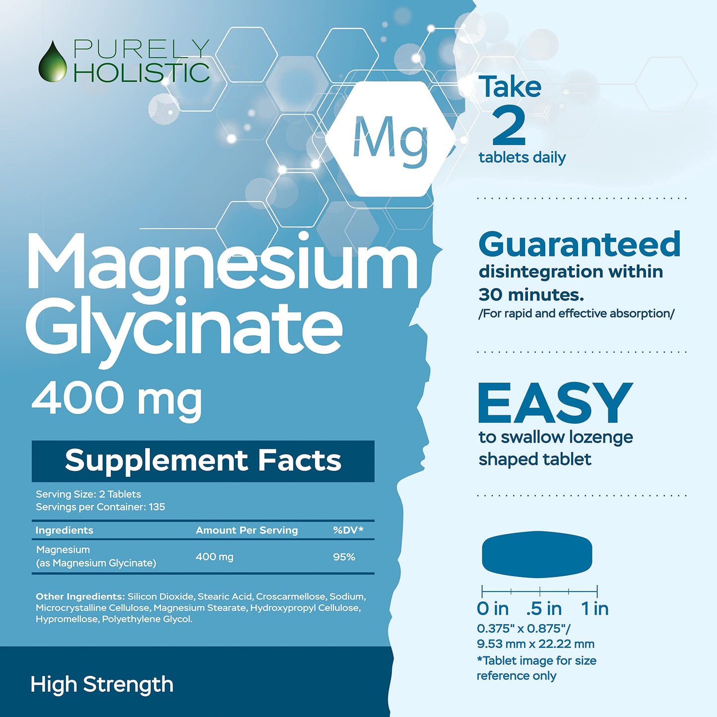 Magnesium Glycinate 400mg - 270 Magnesium Tablets (not Capsules) - 400 mg Elemental Magnesium - Highly Bioavailable - Vegan and Vegetarian - for Improved Sleep, Stress Relief & Cramp Defense Purely HolisticBuy Supplements Australia
