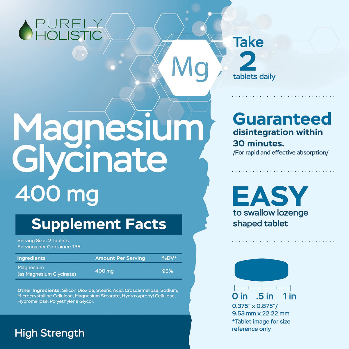 Magnesium Glycinate 400mg - 270 Magnesium Tablets (not Capsules) - 400 mg Elemental Magnesium - Highly Bioavailable - Vegan and Vegetarian - for Improved Sleep, Stress Relief & Cramp Defense Purely HolisticBuy Supplements Australia
