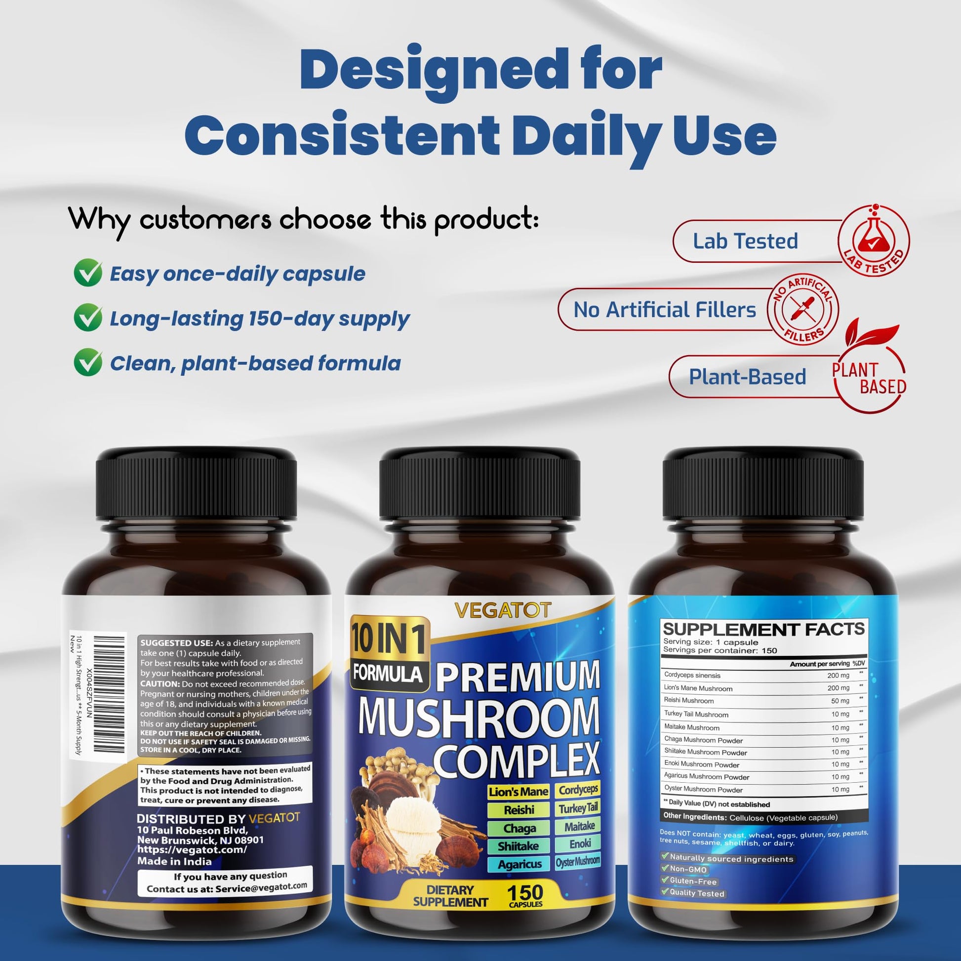 10 in 1 High Strength Mushroom Supplement - Lions Mane, Cordyceps, Reishi - Brain Supplements for Memory and Focus ** 5-Month Supply VEGATOT canada supplements