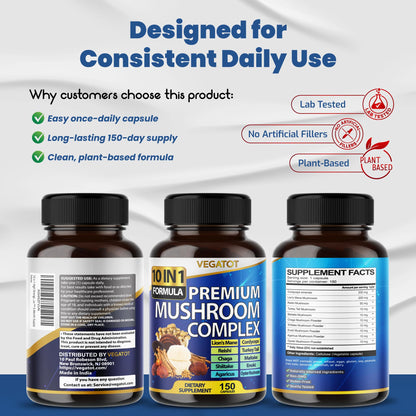 10 in 1 High Strength Mushroom Supplement - Lions Mane, Cordyceps, Reishi - Brain Supplements for Memory and Focus ** 5-Month Supply VEGATOT canada supplements