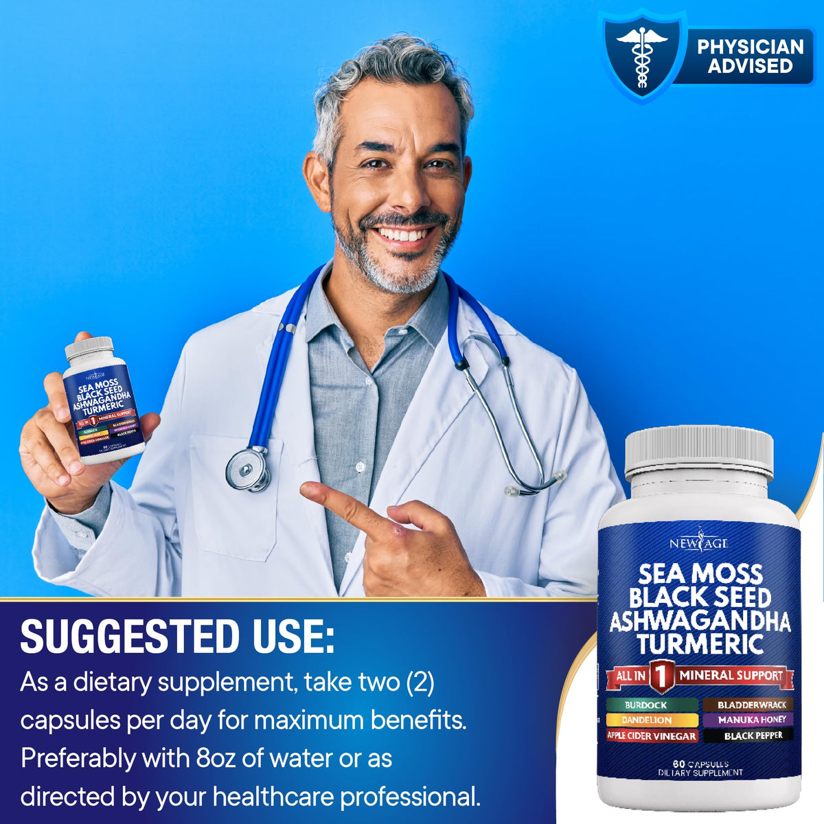 Silica Sea Moss 3000mg Black Seed Oil 2000mg Ashwagandha 1000mg Turmeric 1000mg NEW AGEBuy Supplements Australia