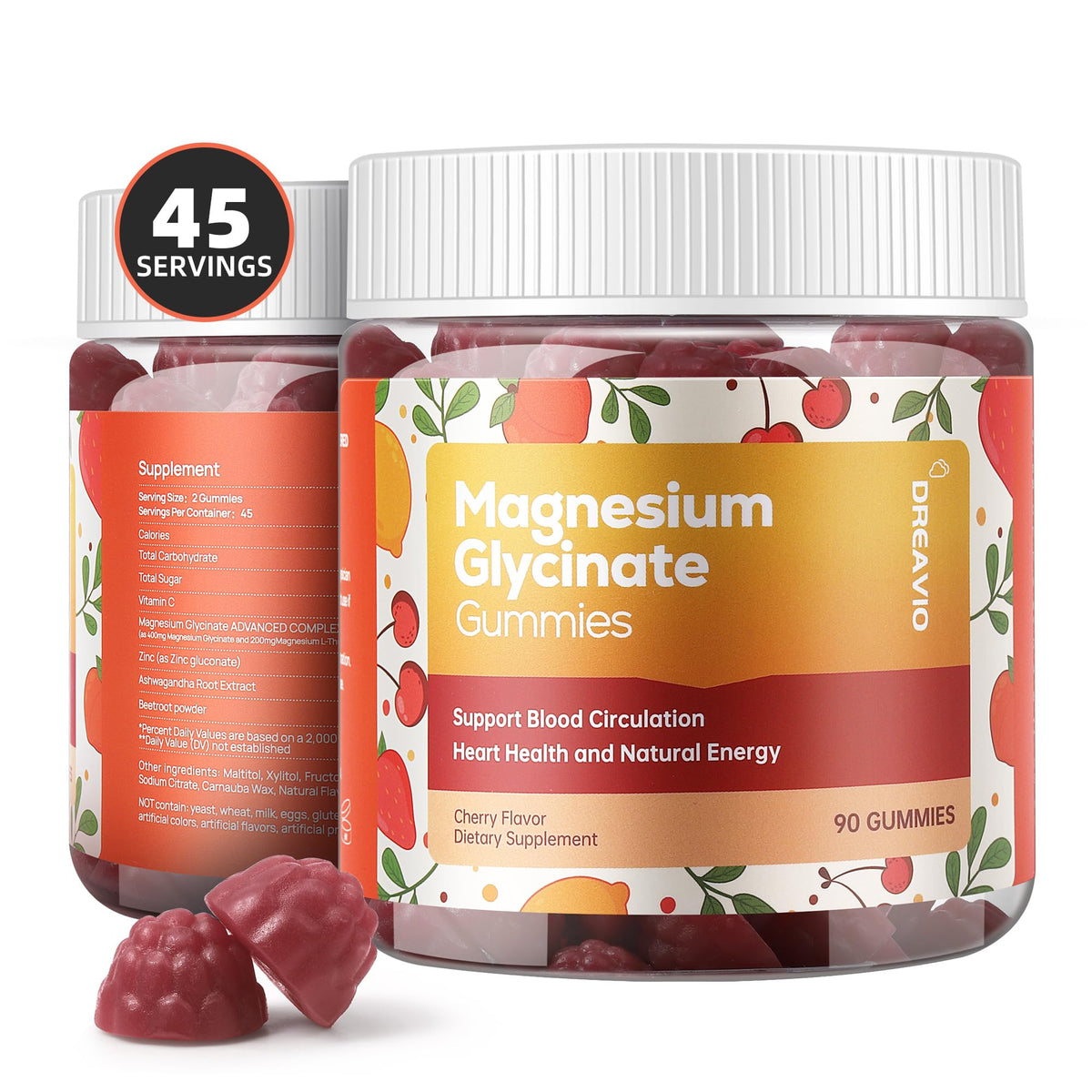 DREAVIO 90 Count Magnesium Glycinate Gummies 400mg w/Ashwagandha Supplement - Sugar Free Zinc Magnesium Glycinate Supplement Ashwagandha Gummies for Adults DREAVIOBuy Supplements Australia