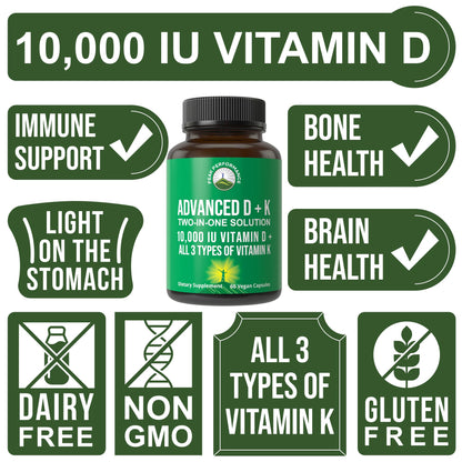 Peak Performance Advanced Vitamin D 10000 IU with All 3 Types of Vitamin K - 10,000 Vitamin D3 and Vitamin K2, K1, MK-7 (MK7), MK4 Capsules Supplement - 60 Small and Easy to Swallow Pills Peak PerformanceBuy Supplements Australia