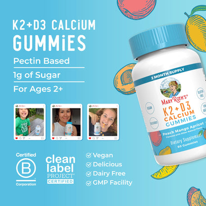 MaryRuth Organics Calcium with Vitamin D & Vitamin K2, 2 Month Supply, Calcium Supplement Supports Bone Health & Joint Support, with Vitamins D3 K2 Gummies, Vegan, Non-GMO, Gluten Free, 60 Count MARYRUTH'SBuy Supplements Australia