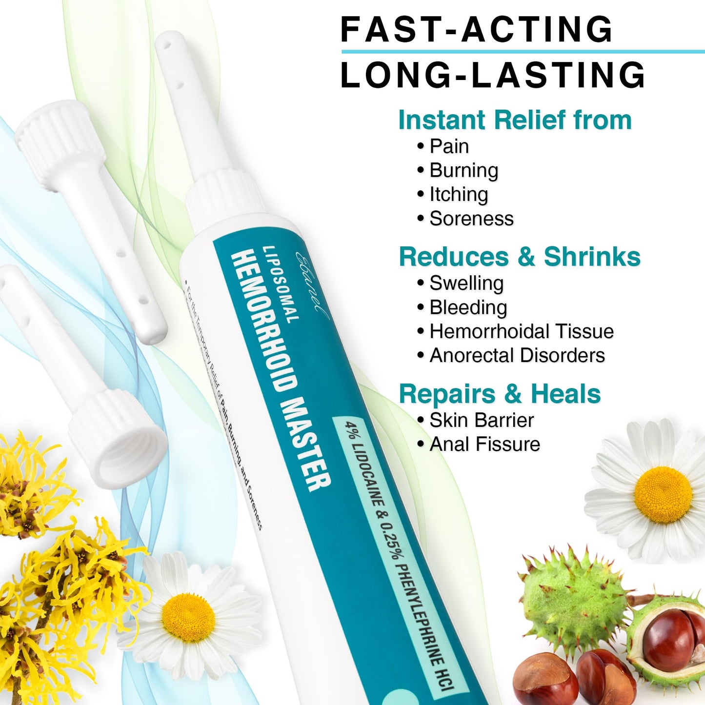 Ebanel 4% Lidocaine Hemorrhoid Treatment Ointment with Phenylephrine, Witch Hazel, Vitamin B6, Zinc Oxide, Frankincense, External and Internal Hemorrhoids Treatment Burn Itch Pain Relief Anal Cream Ebanel buy supplements Au