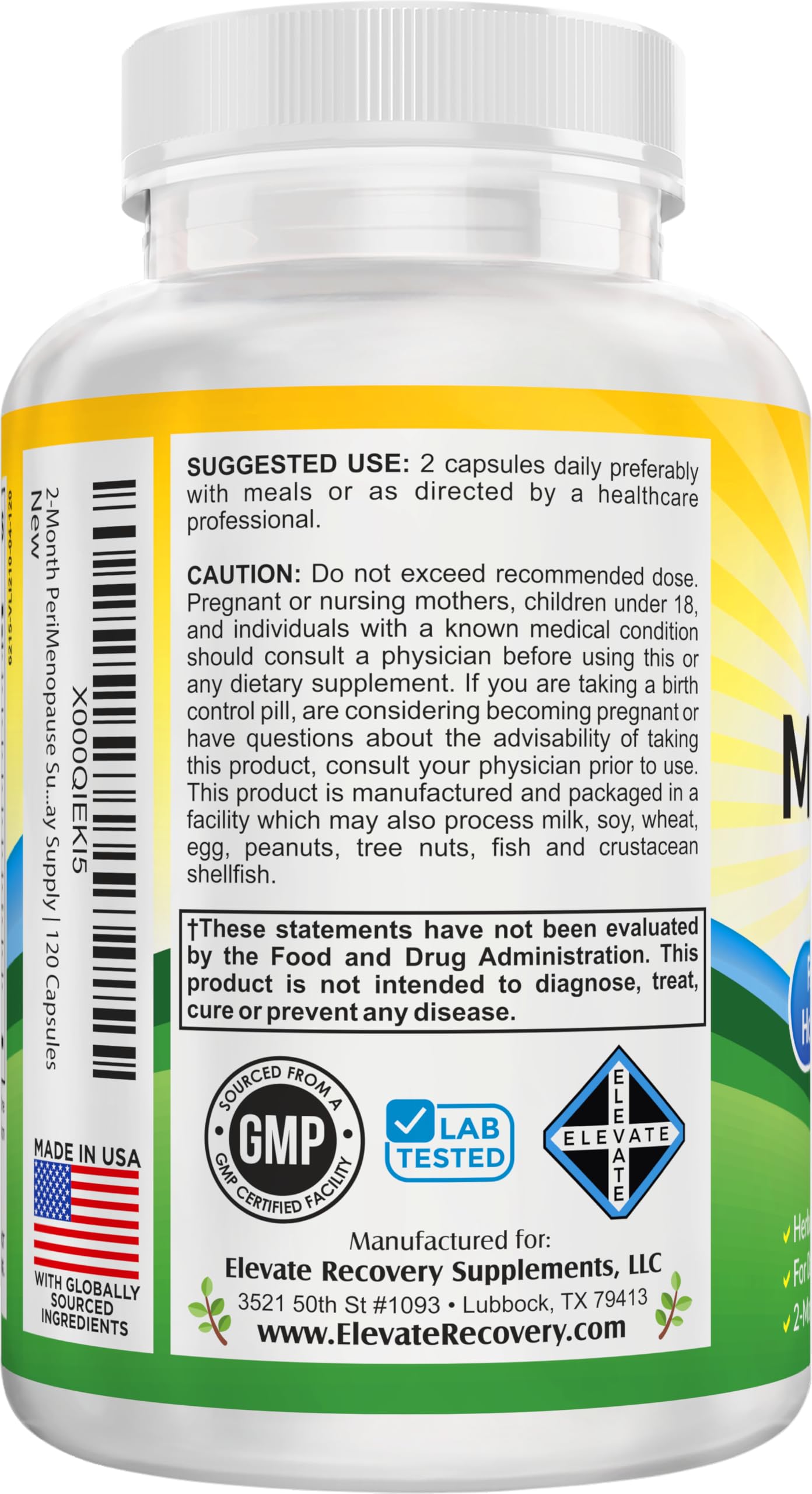 Perimenopause Support (2-Month) Supplement Blend | Women's Health & Hormone Support with 11 Herbs & Extracts | Female Hormonal Balance Supplements | 60-Day Bulk Supply | 120 Capsules Elevate Recovery SupplementsBuy Supplements Australia