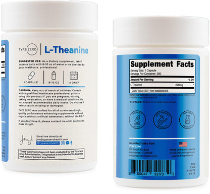 Type Zero L-Theanine (200mg) 200 Capsules - Clean L-Theanine Supplement, Keto, GMO-Free Type ZeroBuy Supplements Australia