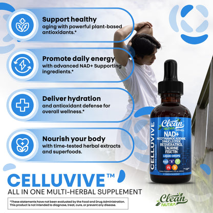 Clean Nutra NAD Liquid Supplement Drops Resveratrol Polyphenols Liposomal Taurine Fisetin Grape Seed Extract Japanese Knotweed Fo Ti Anti Aging NAD+ Nicotinamide Adenine Dinucleotide for Women & Men Clean NutraceuticalsBuy Supplements Australia