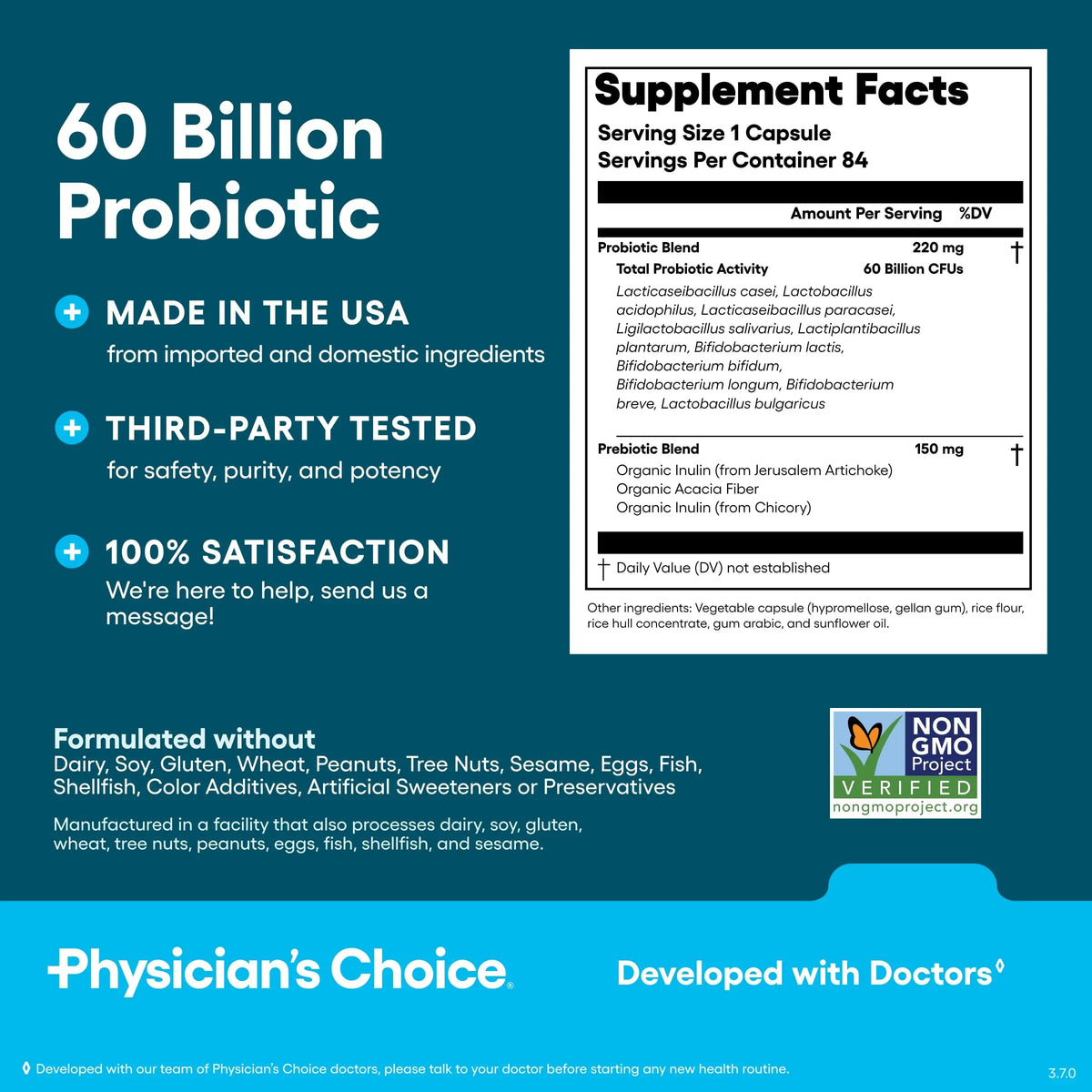 Physician's CHOICE Probiotics 60 Billion CFU - 10 Strains + Organic Prebiotics - Immune, Digestive & Gut Health - Supports Occasional Constipation, Diarrhea, Gas & Bloating - for Women & Men - 84ct Physician's CHOICEBuy Supplements Australia