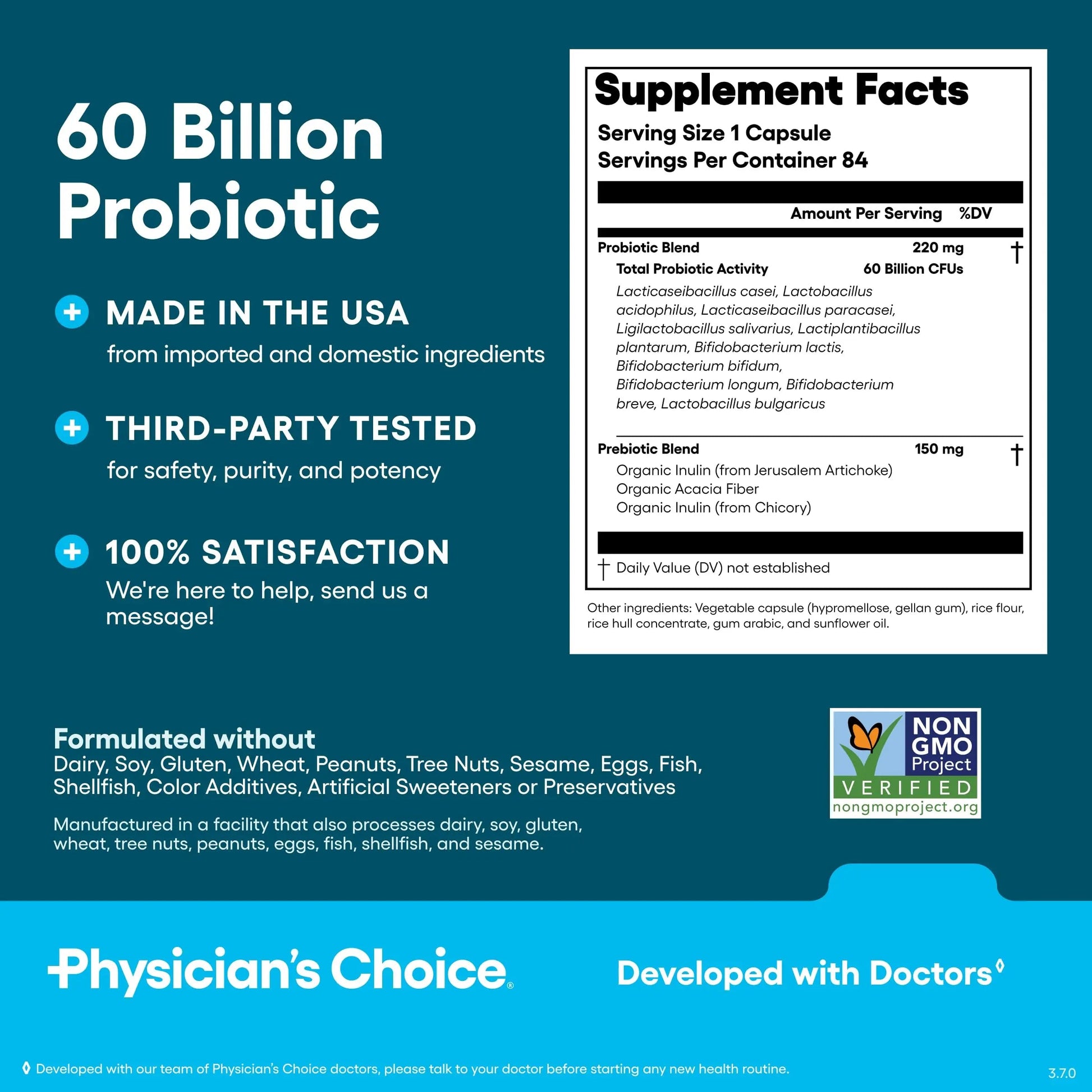 Physician's CHOICE Probiotics 60 Billion CFU - 10 Strains + Organic Prebiotics - Immune, Digestive & Gut Health - Supports Occasional Constipation, Diarrhea, Gas & Bloating - for Women & Men - 84ct Physician's CHOICEBuy Supplements Australia