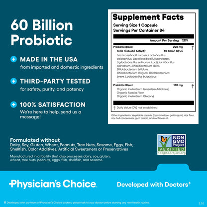 Physician's CHOICE Probiotics 60 Billion CFU - 10 Strains + Organic Prebiotics - Immune, Digestive & Gut Health - Supports Occasional Constipation, Diarrhea, Gas & Bloating - for Women & Men - 84ct Physician's CHOICEBuy Supplements Australia