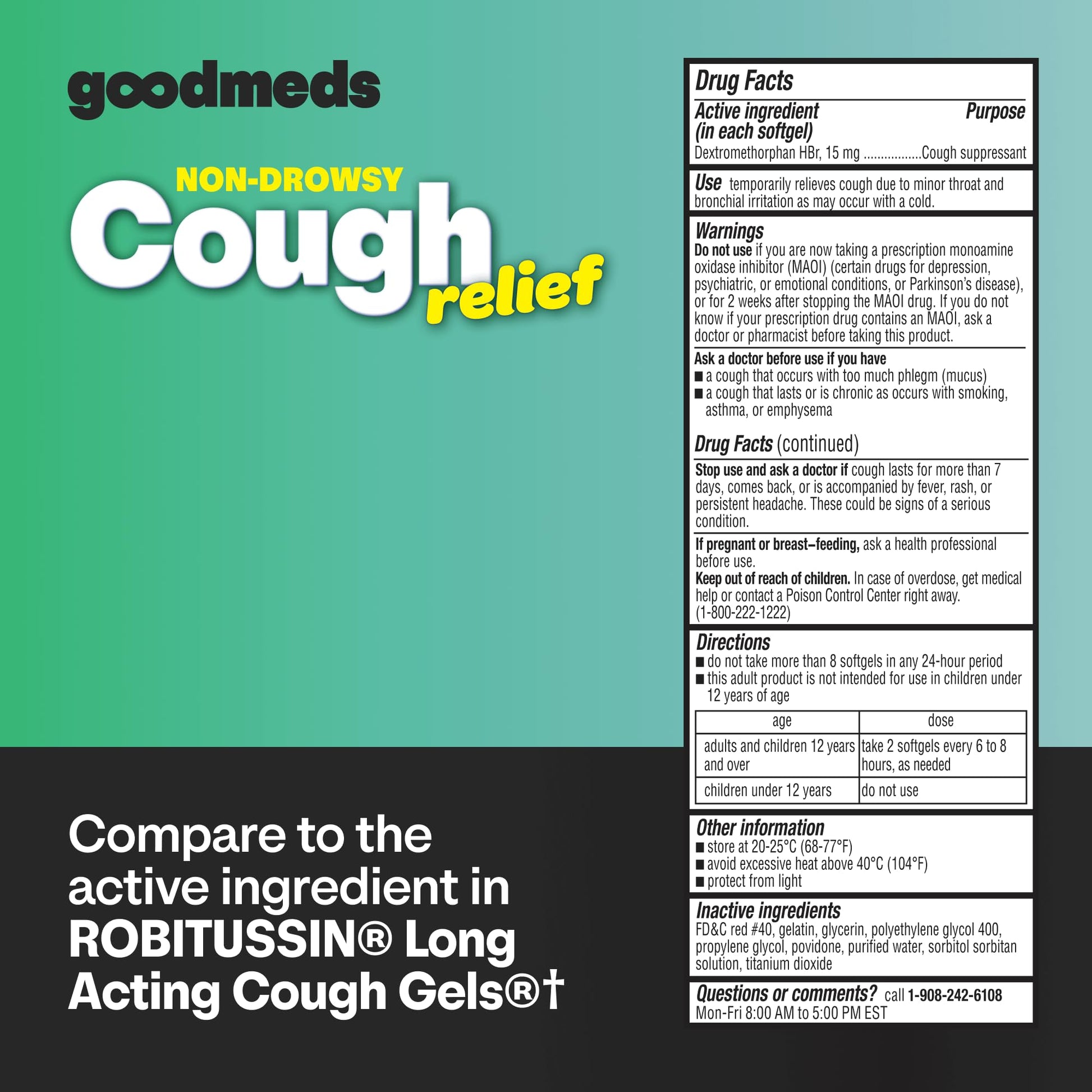 GoodMeds Cough Relief for Adults Softgels Dextromethorphan HBr (DXM) 15mg 8Hour, Non-Drowsy, Long-Lasting Bronchial Suppressant for Dry Cough and Chest Congestion (120 Count) GoodMeds buy supplements Au