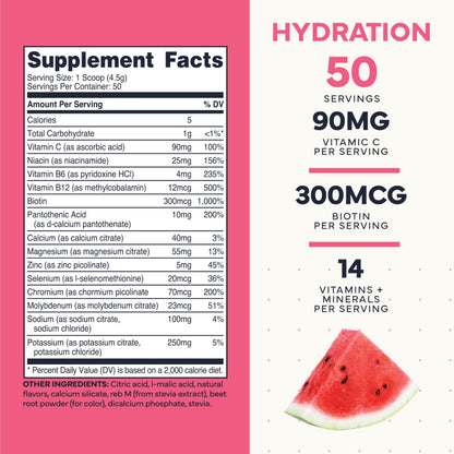 Type Zero Clean Electrolytes Hydration Powder Drink Mix + 14 Essential Vitamins & Minerals - Sugar Free, Zero Artificial Ingredients - Watermelon Flavor, 50 Servings Type ZeroBuy Supplements Australia
