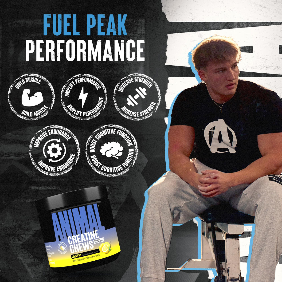 Animal Creatine Chews Tablets - Enhanced Creatine Monohydrate with AstraGin to Improve Absorption, Sea Salt for Added Pumps, Delicious and Convenient Chewable Tablets - Lemon Ice AnimalBuy Supplements Australia