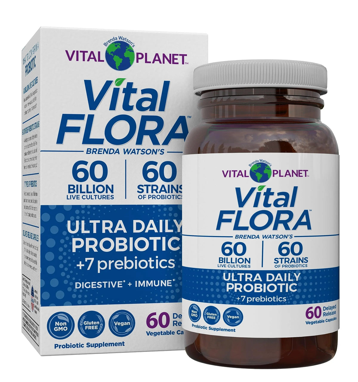 Vital Planet - Vital Flora Ultra Daily Probiotic 60 Billion CFU, Diverse Strains, Organic Prebiotics, Immune Support, Bloating Relief, Digestive Health Probiotics for Women and Men 60 Capsules Vital Planet buy supplements Au