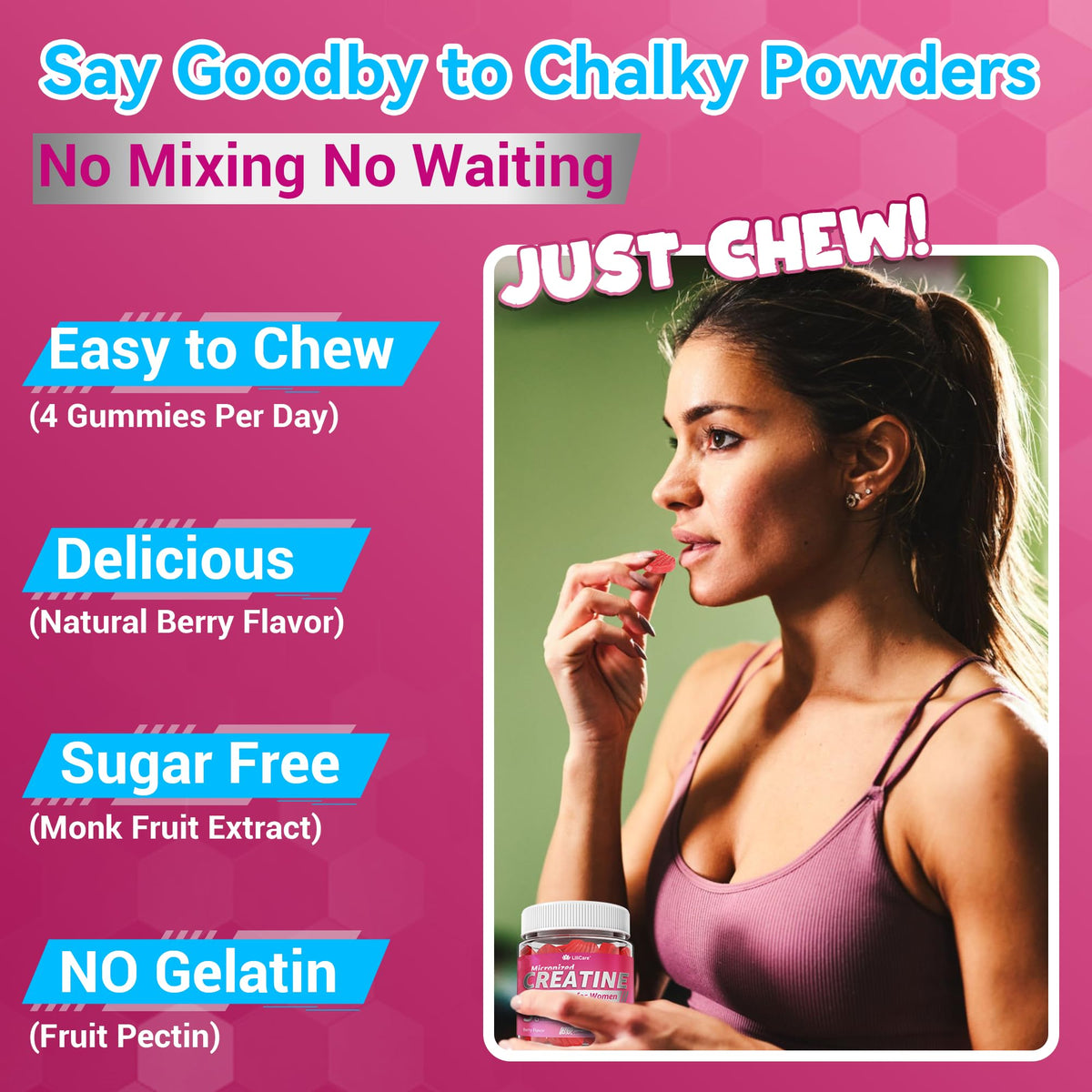 Creatine for Women Gummies, Micronized Creatine Monohydrate + Myo-Inositol, Collagen Peptides, BCAAs, Hyaluronic Acid, Vitamin B6 B12, Zinc for Enërgy, Föcus, Hörmonal Balance, Sugar Free, 120 Counts LILICAREBuy Supplements Australia