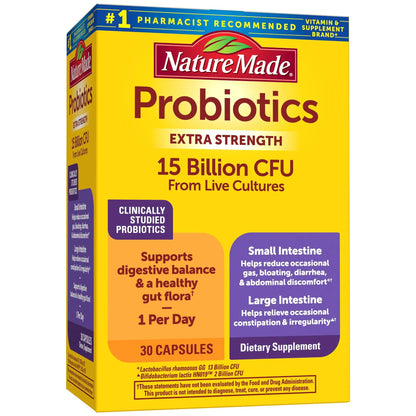Nature Made Probiotics for Digestive Health Extra Strength 15 Billion CFU from Live Cultures, Probiotics for Women and Men, 30 Probiotic Capsules, 30 Day Supply Nature MadeBuy Supplements Australia