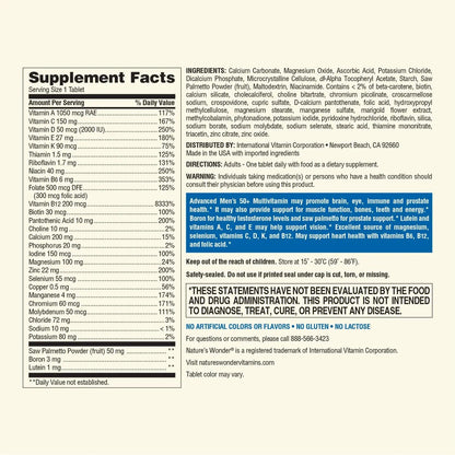 Nature's Wonder Advanced Men's 50+ Multivitamin/Multimineral Supplement with Vitamin D3 and B Vitamins 120 Tablets, 120 Day Supply Nature's WonderBuy Supplements Australia