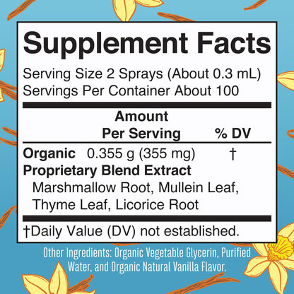 MaryRuth Organics USDA Organic Throat Spray with Mullein Leaf | Marshmallow Root & Licorice Root & Thyme Leaf | Vanilla | 4 Herbal Blend | Non-GMO | Vegan | Gluten Free | 1 Fl Oz | Up to 100 Servings MARYRUTH'SBuy Supplements Australia