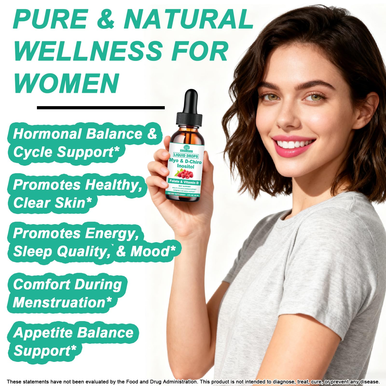 Myo Inositol & D-Chiro Inositol Supplement Liquid for Women- Ideal 40:1 Ratio Inositol Drops with MTHF Folate, Magnesium, Vitamin D, Supports Hormone Balance, Regular Cycles & Ovarian Health丨Vegan WellVeraVidaBuy Supplements Australia