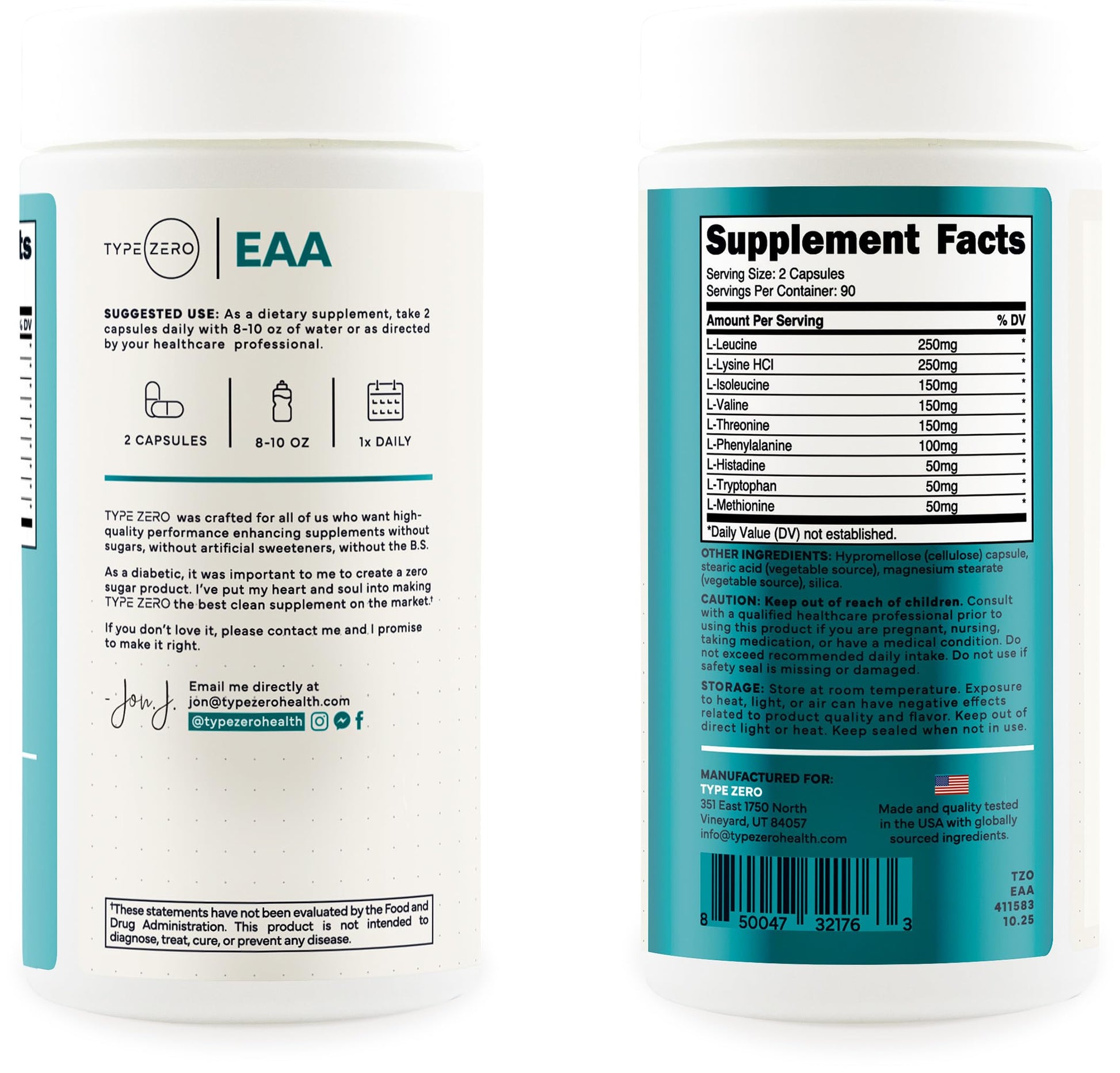 Type Zero Clean EAA Capsules (1,200mg per Serving), Essential Amino Acids Supplement with 9 EAAs, 180 Capsules, 90 Servings Type ZeroBuy Supplements Australia