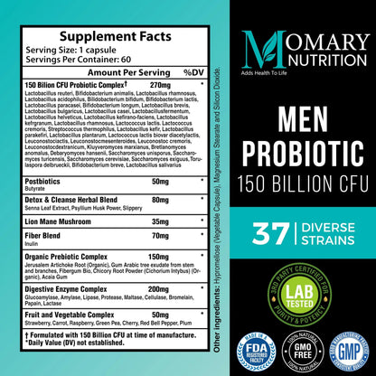 8-in-1 Bio Cultures Complex for Men – 150 Billion CFU Probiotics with 37 Diverse Strains, Organic Prebiotics, Postbiotics & Digestive Enzymes – Supports Digestive Balance & Gut Microbiome MOMARY NUTRITIONBuy Supplements Australia