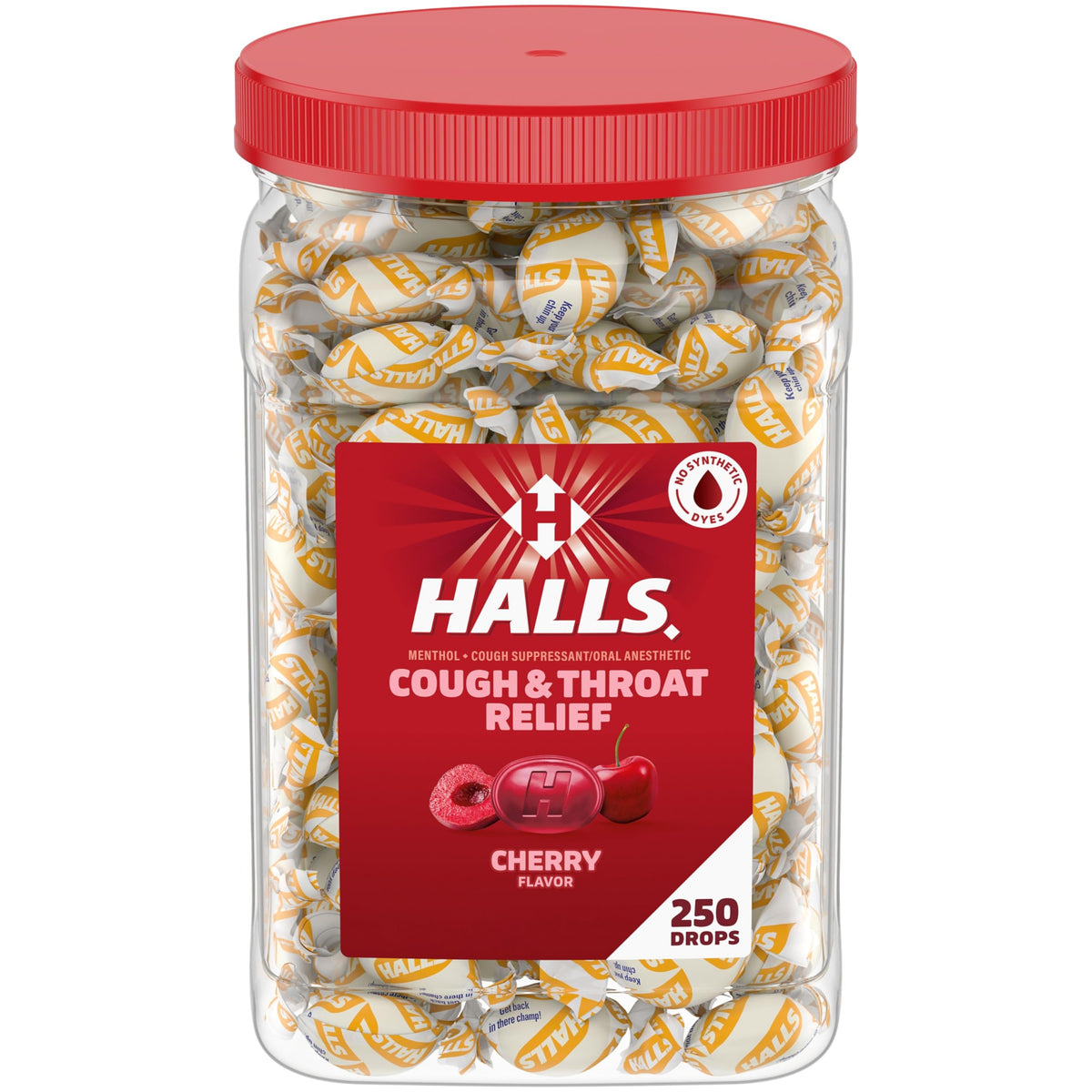 Halls Cough and Throat Relief Cherry Cough Drops, Bulk Pack, 250 Drops HALLS buy supplements Au