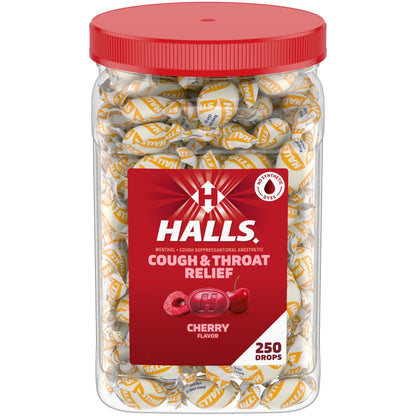Halls Cough and Throat Relief Cherry Cough Drops, Bulk Pack, 250 Drops HALLS buy supplements Au