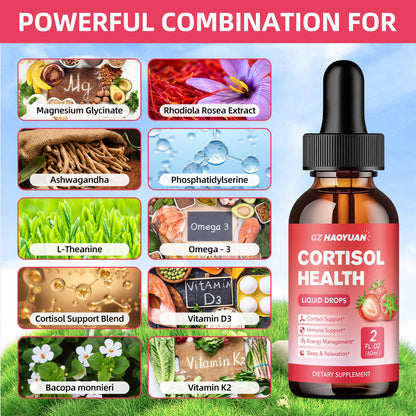 GZ HAOYUAN Cortisol Supplement Liquid Drops for Women and Men with Magnesium, Ashwagandha, L-theanine, Phosphatidylserine for Lower Cortisol, Calm, Mood, Sleep Support - 2 FL.OZ, Strawberry GZ HAOYUANBuy Supplements Australia