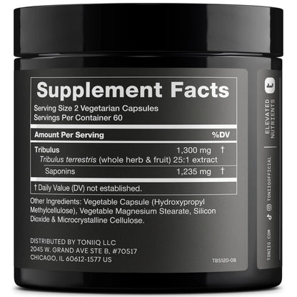 Toniiq Tribulus Terrestris for Men - Ultra High Potency 25:1 Extract with 95% Saponins - 1300mg Pure & Concentrated Formula - Third-Party Lab Tested for Purity & Quality - 120 Capsules Toniiq buy supplements Au