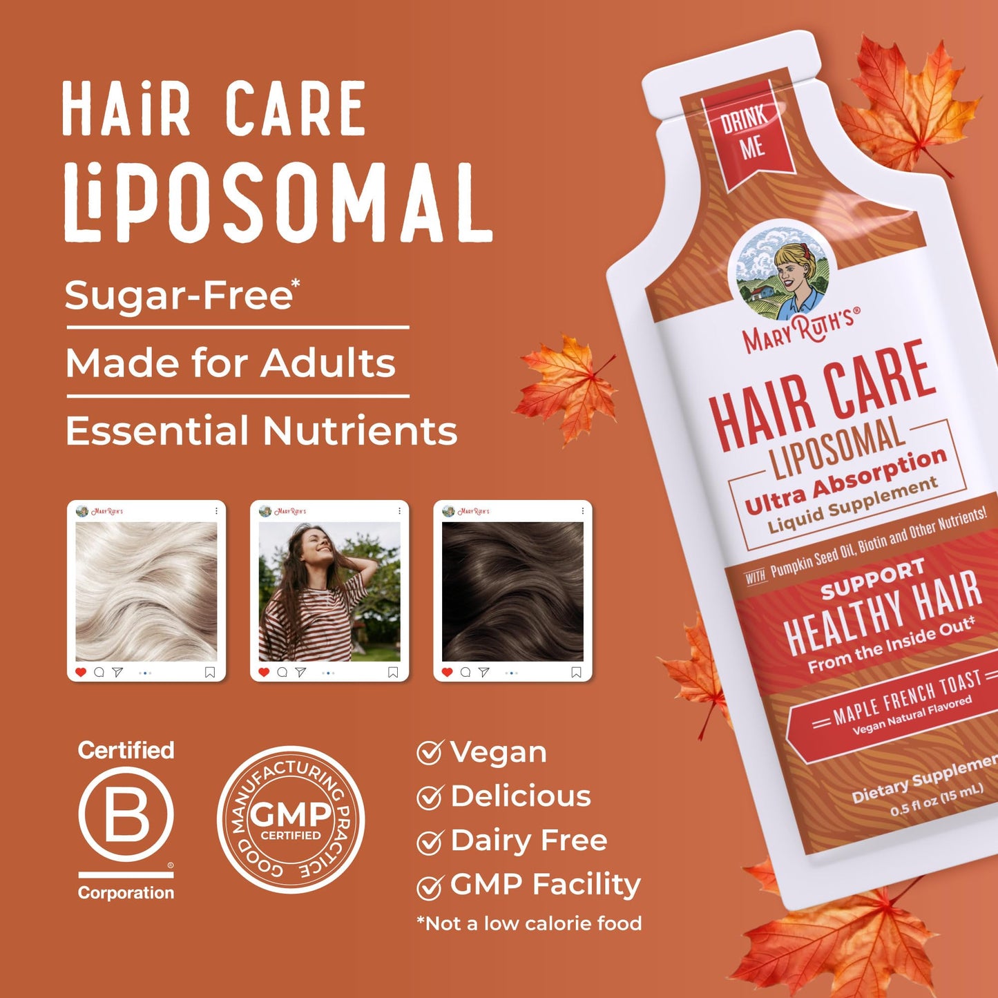 MaryRuth Organics Hair Growth Vitamins, Sugar & Gluten Free, Liquid Hair Vitamins with Vitamin D3, Vitamin E Biotin Hyaluronic Acid, Selenium for Hair & Skin Care Vegan, Non-GMO, 14-0.5 Fl Oz Pouches MARYRUTH'SBuy Supplements Australia