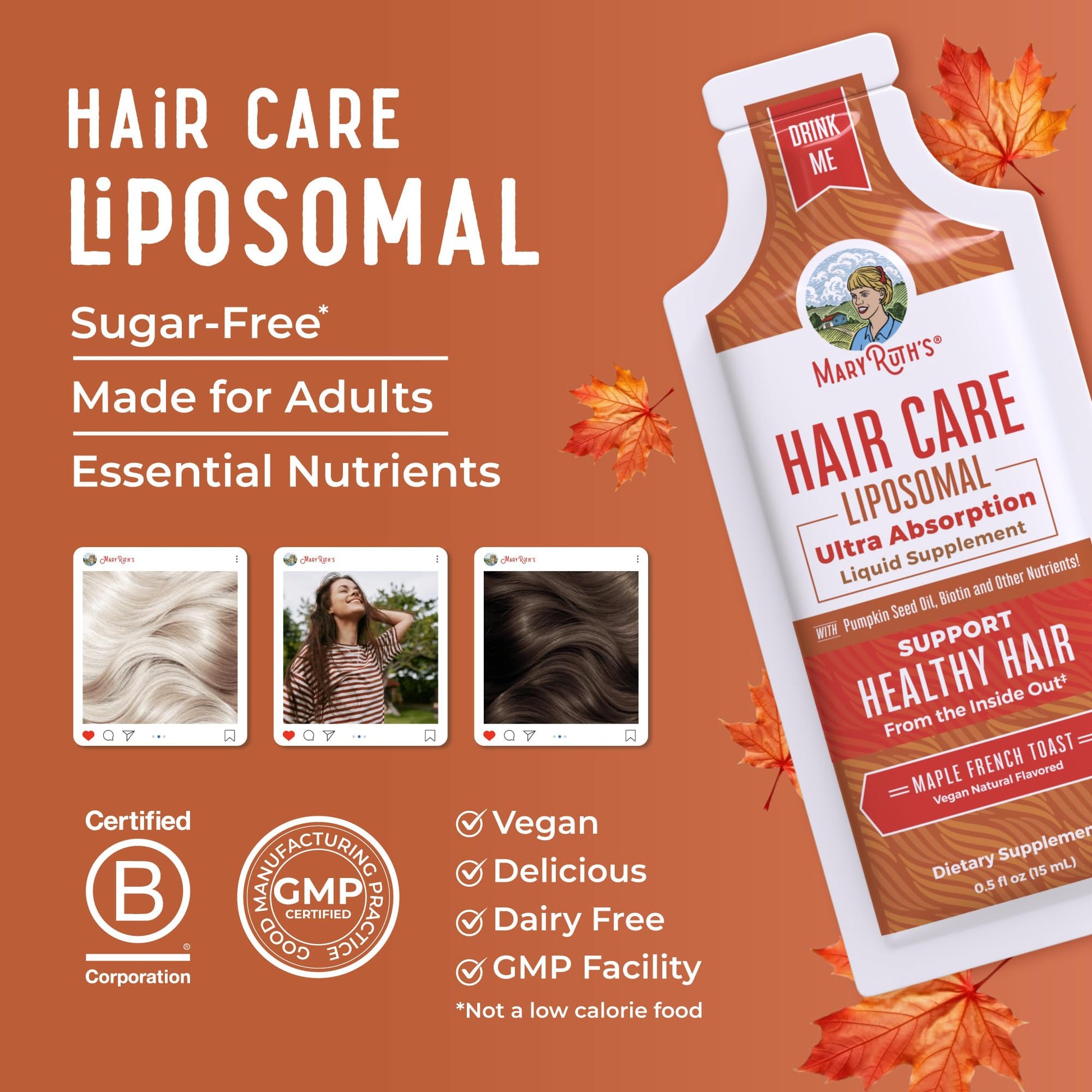 MaryRuth Organics Hair Growth Vitamins, Sugar & Gluten Free, Liquid Hair Vitamins with Vitamin D3, Vitamin E Biotin Hyaluronic Acid, Selenium for Hair & Skin Care Vegan, Non-GMO, 14-0.5 Fl Oz Pouches MARYRUTH'SBuy Supplements Australia