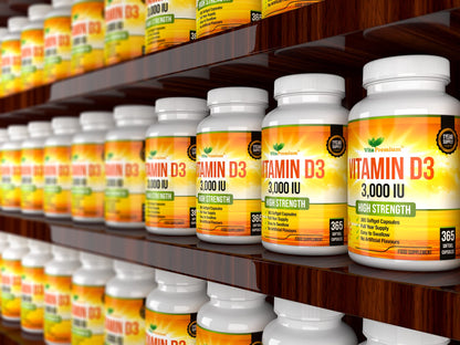 Vitamin D 3,000 IU, High Strength Vitamin D3 Supplement, 365 Easy to Swallow Softgels Vita PremiumBuy Supplements Australia