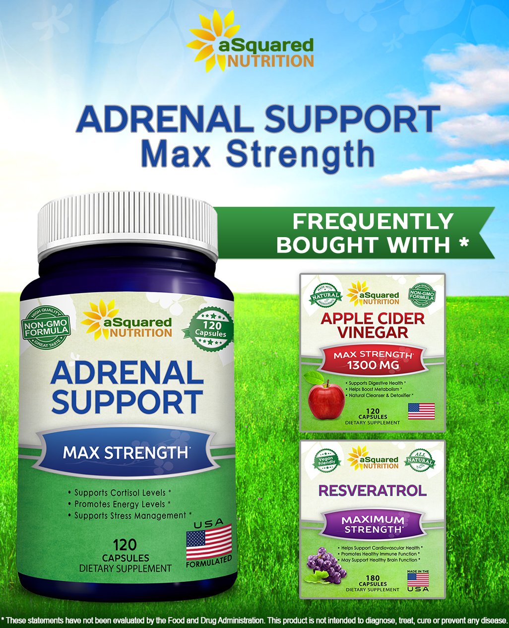 aSquared Nutrition Adrenal Support & Cortisol Manager Supplement (120 Capsules)-Adrenal Health w/Vitamin C Complex Pills to Support Fatigue & Stress Relief-Ashwagandha, L-Tyrosine, Rhodiola & Ginseng aSquared NutritionBuy Supplements Australia