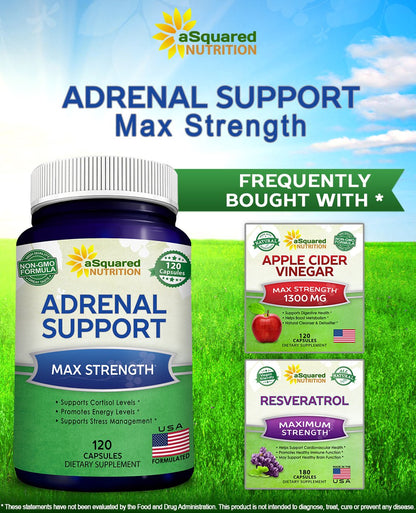 aSquared Nutrition Adrenal Support & Cortisol Manager Supplement (120 Capsules)-Adrenal Health w/Vitamin C Complex Pills to Support Fatigue & Stress Relief-Ashwagandha, L-Tyrosine, Rhodiola & Ginseng aSquared NutritionBuy Supplements Australia