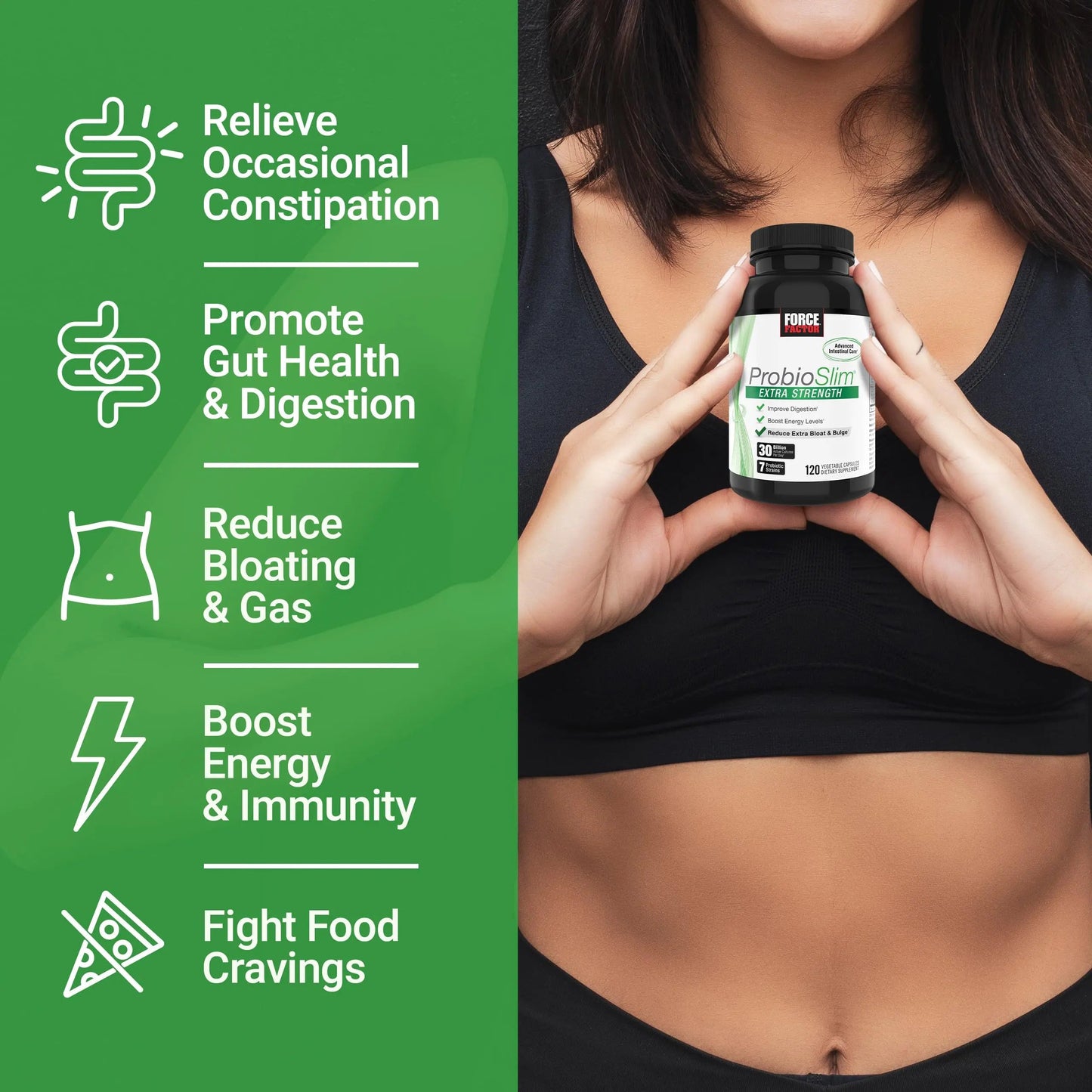 Force Factor ProbioSlim Extra Strength Probiotics for Women and Men with 30 Billion CFUs of Probiotics for Digestive Health, Bloating Relief, and Gut Health, with Prebiotic Fiber, 120 Capsules Force FactorBuy Supplements Australia