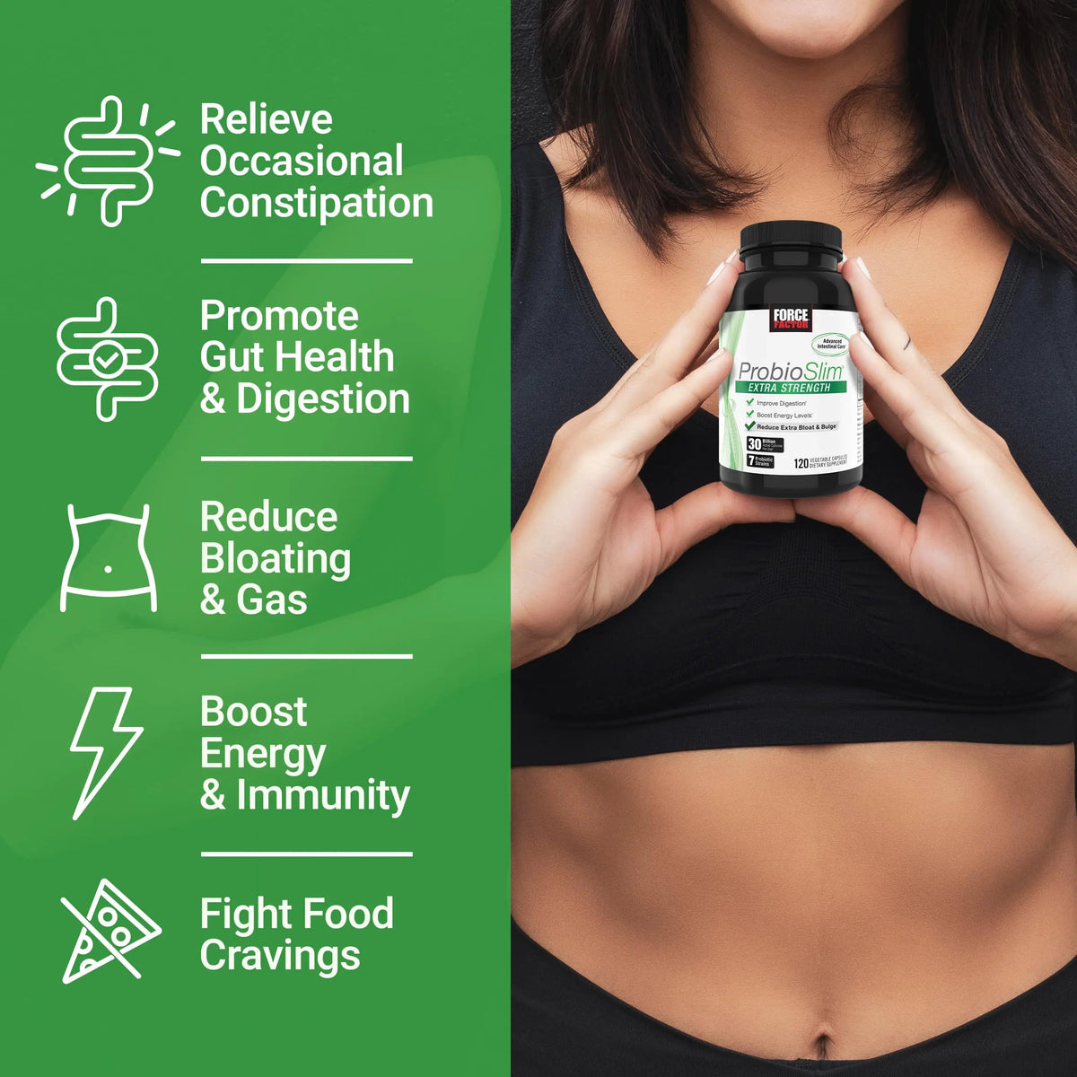 Force Factor ProbioSlim Extra Strength Probiotics for Women and Men with 30 Billion CFUs of Probiotics for Digestive Health, Bloating Relief, and Gut Health, with Prebiotic Fiber, 120 Capsules Force FactorBuy Supplements Australia
