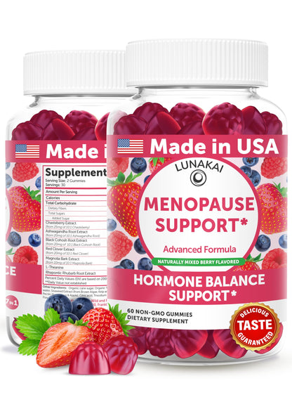 LUNAKAI USA Made Menopause Relief Gummies – Natural Menopause Supplements for Women with Black Cohosh & L-Theanine – Daily Support for Hot Flashes, Night Sweats & Hormonal Balance, 60ct LunakaiBuy Supplements Australia