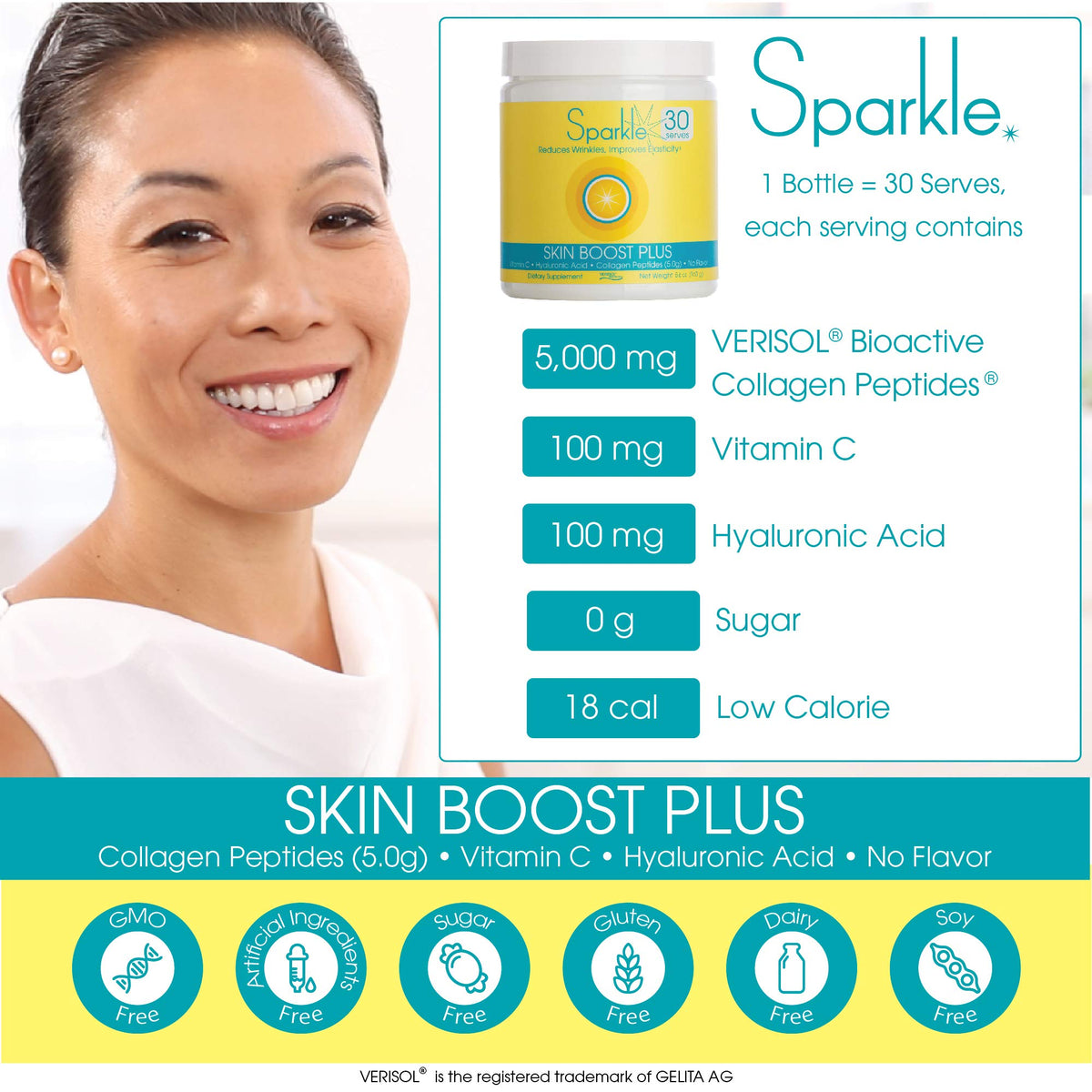 Hydrolyzed Collagen Powder - Sparkle Skin Boost Plus (No Flavor) [30-Serves] Verisol Pept Sparkle CollagenBuy Supplements Australia