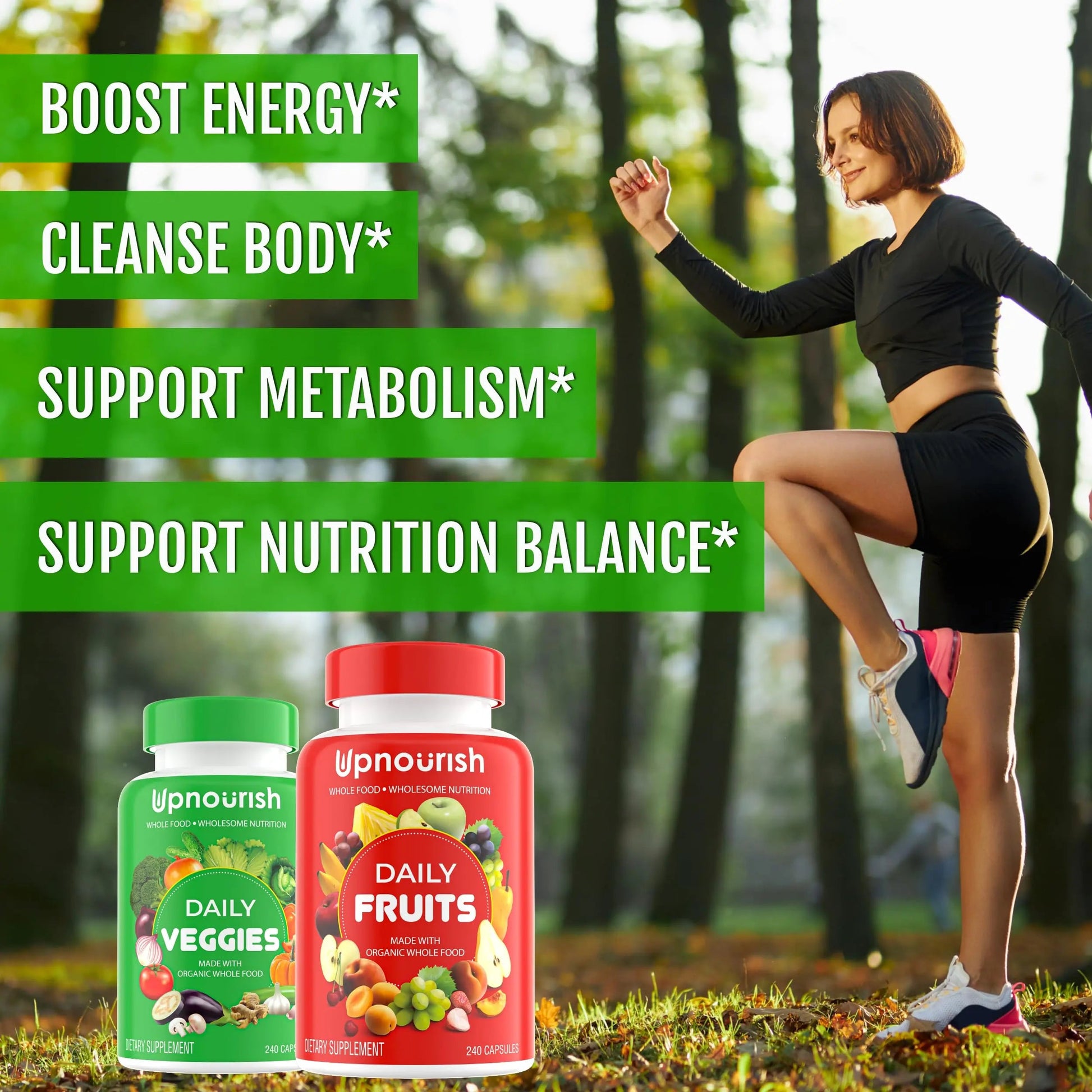 UpNourish Organic Fruits and Veggies Supplement - Support Diet Balance, Body Cleanse & Energy - 480 Fruits and Super Greens Capsules from Nature - Fruit and Vegetable Supplements for Adults & Kids UpNourish buy supplements Au